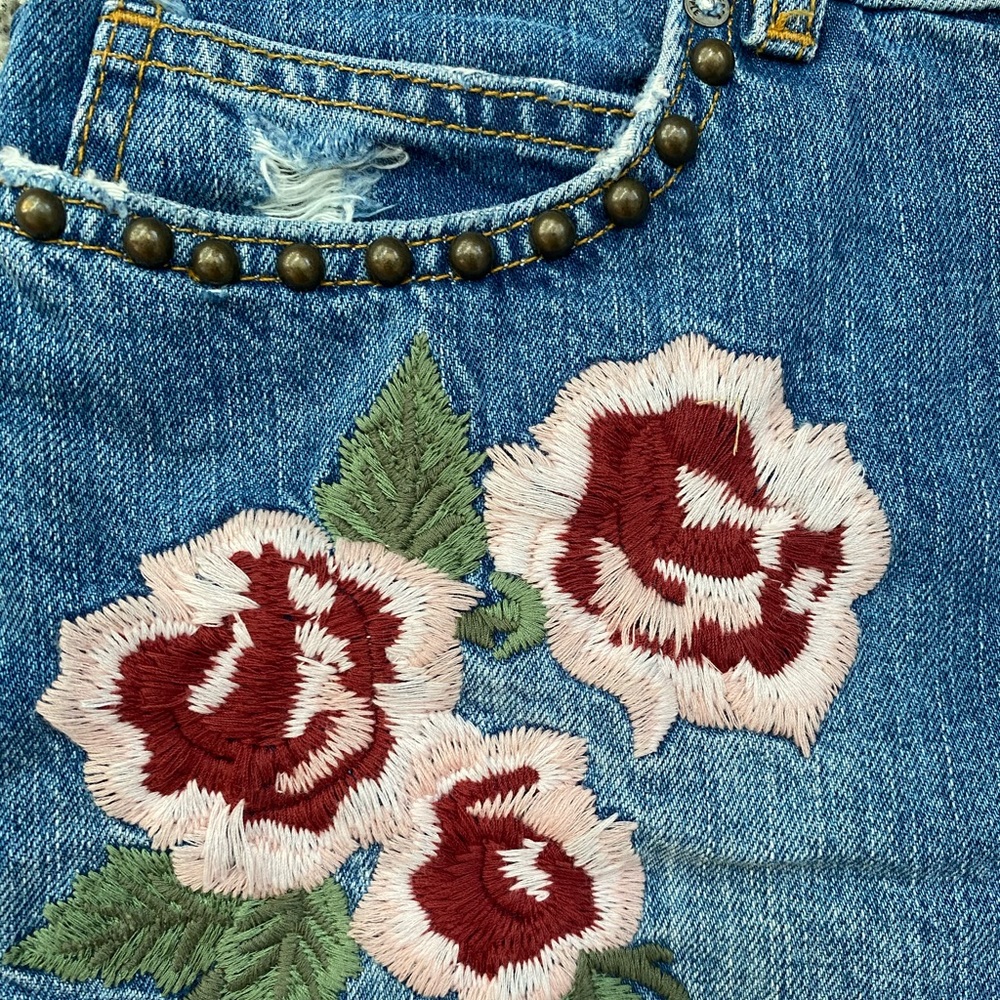 Free People Floral Embroidered Denim Skirt - Picture 2 of 7